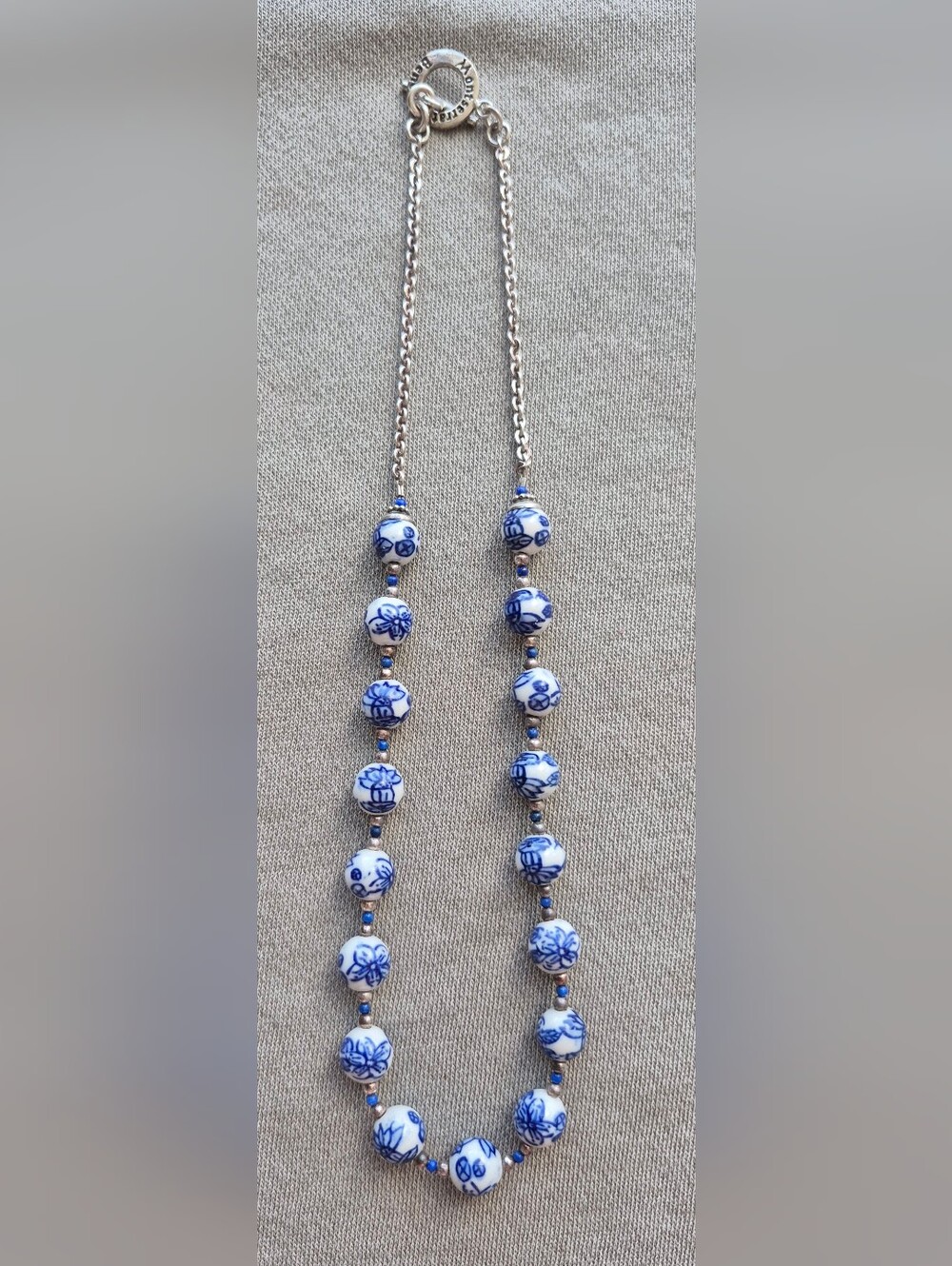 Blue and White Porcelain Bead Necklace for Women